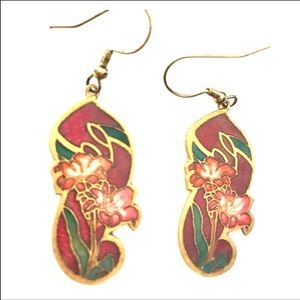 Vintage old antique enamel flower earrings